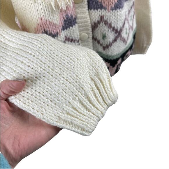 VTG Maggie Lawrence Fringed Knit Cardigan Women’s 80s Floral Pattern Size 18/20 - Picture 15 of 15